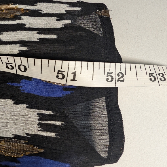 Chico's Boho Black, White And Metallic Gold Geometric Long Sleeve Dress Size 6 - Picture 8 of 10